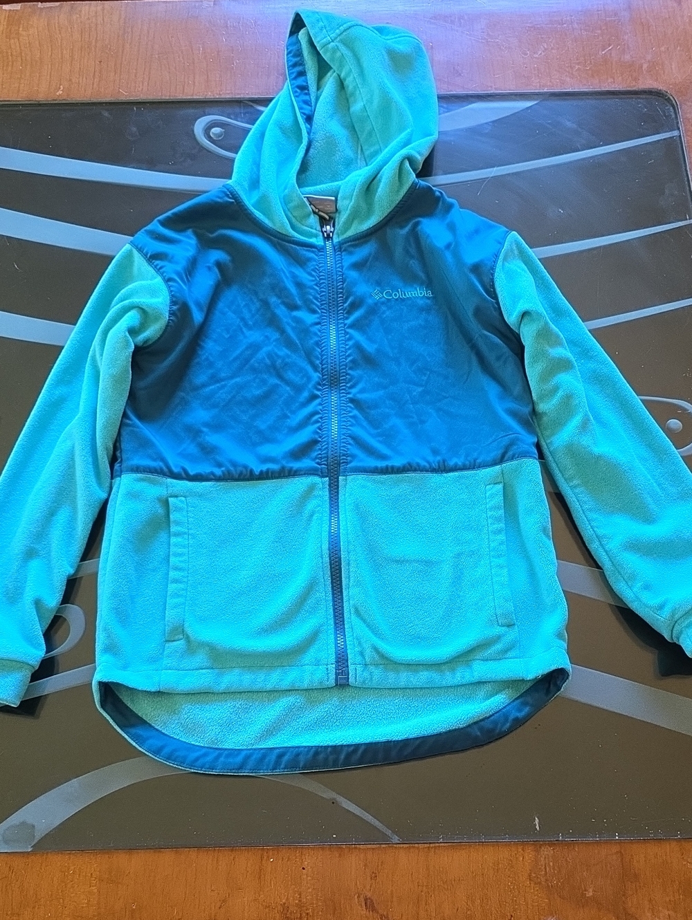 Columbia Girls' Teal and Aqua Hooded Fleece Jacket